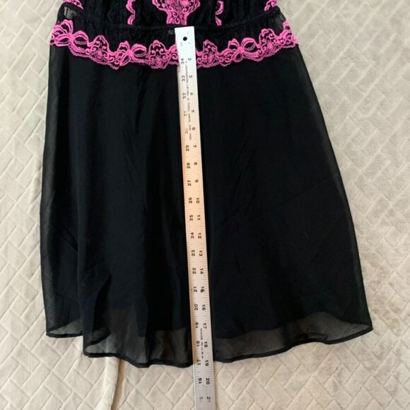 Womans Large Lingerie Top Black Pink Lace Fit & Flare Adjustable Strappy Sleeve - Picture 6 of 11